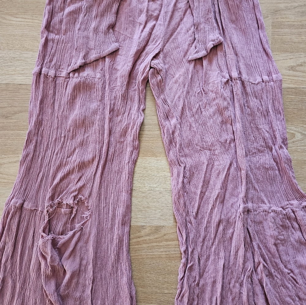 Rewash Tiered Wide Leg Dusty Pink Pants XL Hippie Bohemian Festival - Picture 10 of 11
